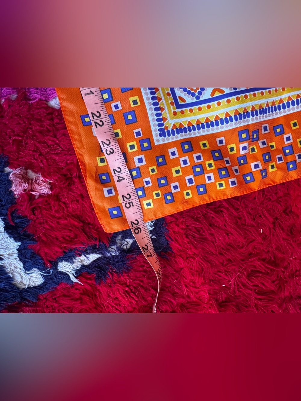 60s-70s Vintage Mod Geometric Print Orange Scarf - Picture 3 of 4
